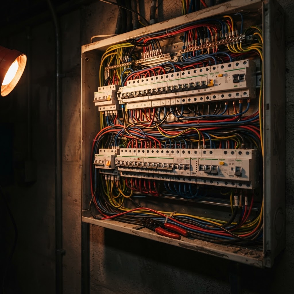 Elektromos elosztótábla közelkép – sürgős hibaelhárítás